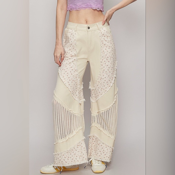 POL Pants - 162. POL Cream Floral Patchwork Pants